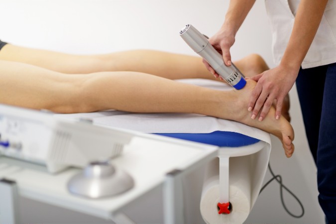 Shockwave therapy device being applied at CornerPoint Physiotherapy